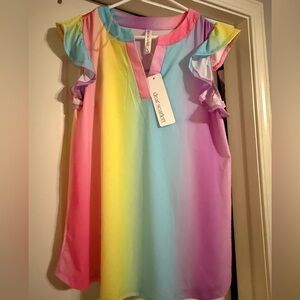 Dear Scarlett Multicolor Gradient Flutter Sleeve Top NWT Medium